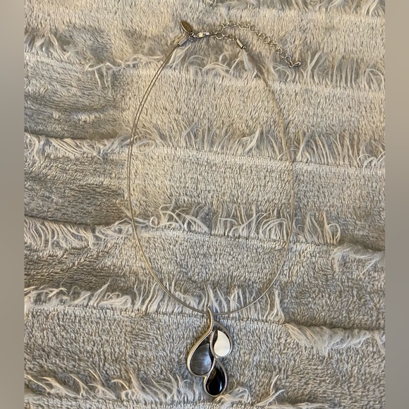 Lia Sophia 3-Teardrop Silver Statement Necklace (Black, White, Gray Stones) - Picture 2 of 6